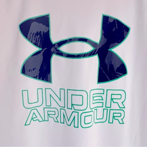 Under Armour Boys XL Tech Hybrid Dri-Fit Loose Cool White Green Black TShirt NWT - Picture 6 of 15